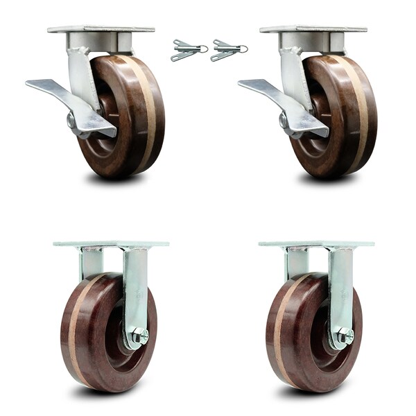 Service Caster 6 Inch Kingpinless High Temp Phenolic Caster Brakes/Swivel Locks 2 Rigid, 2PK SCC-KP30S620-PHRHT-SLB-BSL-2-R-2 - main